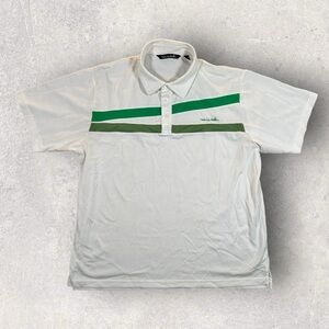 Travis Mathew Polo Shirt Mens XXL White Green Stripe Golf Pique Casual 2XL